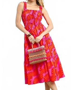 Umgee Tropical Midi Dress - Red