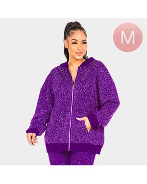 TRUEDAMES Bling Zip Up Hoodie Jacket - Purple