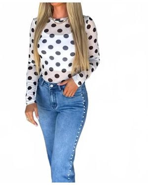 Blakeley Print Sheer Mesh Tops - Blue