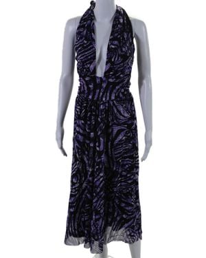 Fuzzi Printed Halter Neck Sleeveless Shift Dress - Blue