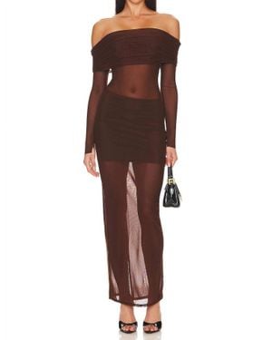 Lovers + Friends Off-The-Shoulder Sheer Dress - Brown
