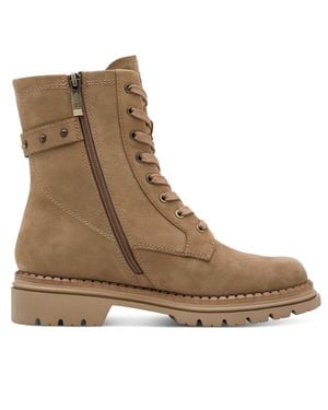 TMRS Tamaris Fashion Camel Leather Lace-Up Zip Combat Ankle Boots - Brown