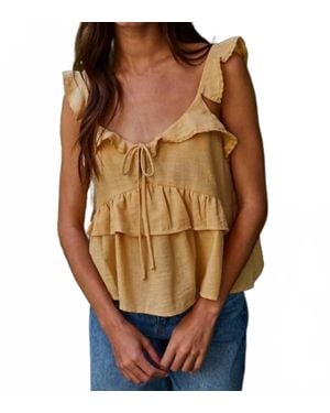 By Together Tie Front Ruffle Top With Lace Trim - Brown