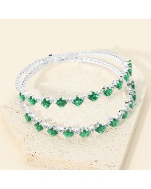 Fashnzfab Square Cz Double Row Adjustable Evening Cuff Bracelet - Green