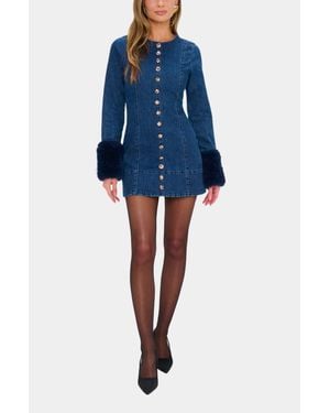 Show Me Your Mumu Rockefeller Mini Dress With Faux Fur - Blue