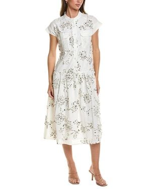 Gracia Floral Ruffle Work Belt Dress - White