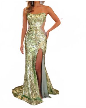 Ava Presley Strapless Neckline Sheer Cutout Sides Sequin Prom Dress - Green