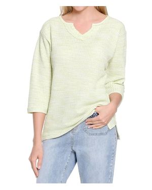 Tru Luxe Notch Neck Textured Knit Blouse - White