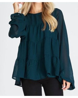 She + Sky Hi Low Woven Tiered Top - Green