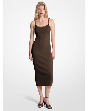 Michael Kors Chain Ribbed Stretch Knit Midi Dress - Metallic