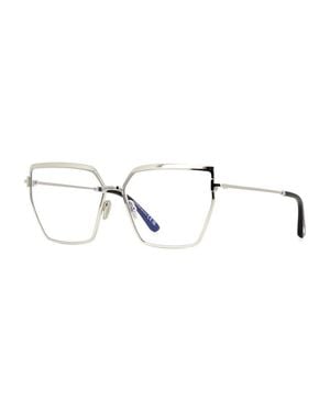 Tom Ford Eyeglasses Butterfly Full Rim, Shiny Palladium Frame And Clear Light Block Lens Ft5946-B016 - Metallic