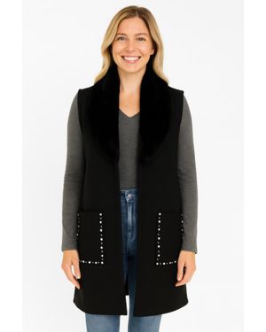 TRUEDAMES Sleeveless Wool-Blend Vest With Faux Fur Collar - Black