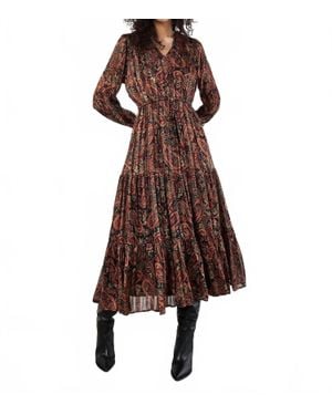 Apricot Painterly Lurex Paisley Midi Dress - Brown