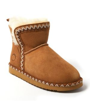 Dearfoams Fireside By Perth Genuine Shearling Fold Down Bootie With Embroidery - Brown