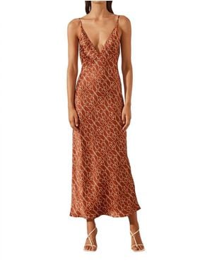 Shona Joy Artisti Silk Plunged Slip Midi Dress - Brown
