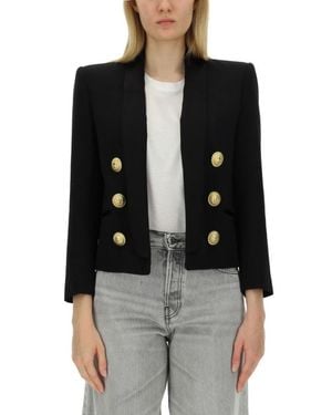 Balmain Tailored Cropped Jacket With Double-Breasted Front - Black