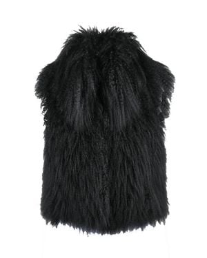Emporio Armani Mongolian Shearling Gilet With Discreet Hook-And-Eye Closure - Black