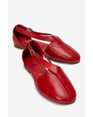 Forever & Always Shoes Fable Leather Side Cut Ballet Flat - Red