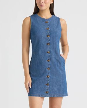 Ellen Tracy Sleeveless Scallop Button Front Mini Dress - Blue