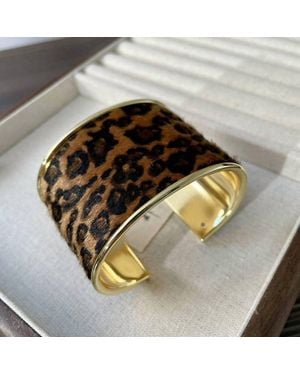 Dipped Shop Leopard Print Open Wide Cuff Bracelet - Metallic
