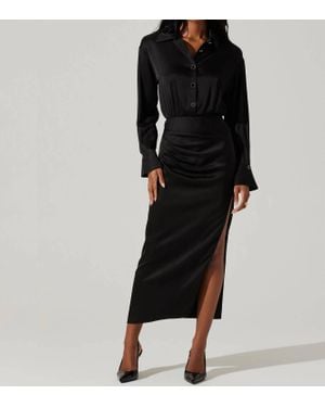 Astr Satin Shirt Dress - Black