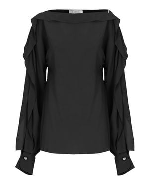 Lanvin Haut Silk Volant Long-Sleeved Top - Black