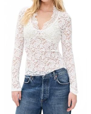 Free People All Day Lace Romantic Floral V-Neck Blouse - White