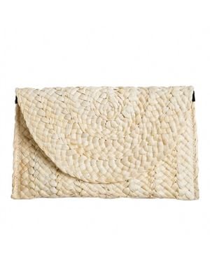 Top It Off Eliza Rattan Woven Straw Clutches - Metallic