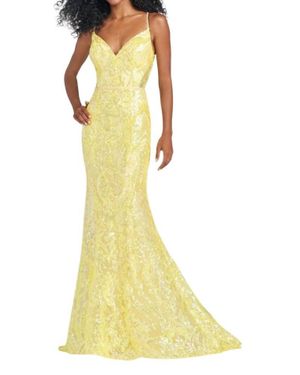 Ellie Wilde Embroidered Sequin Lace Dress - Yellow
