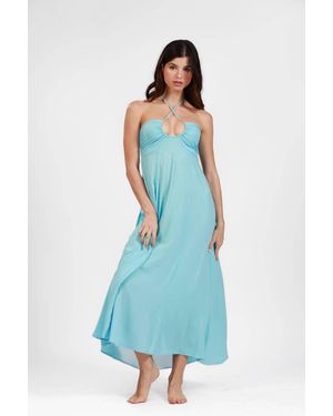 Salty Weekend Escape Halter Dress - Blue