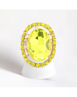 Fashnzfab Rhinestone Trimmed Oval Cut Stretch Ring - Yellow