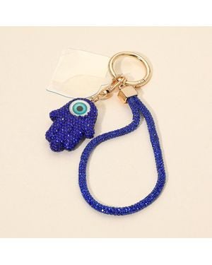 Fashnzfab Bling Studded Evil Eye Hamsa Hand Charm Keychain Bag Charm Phone Holder - Natural