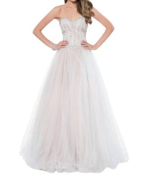 Terani Strapless Sweetheart Crystal Embellished Prom Dress - White