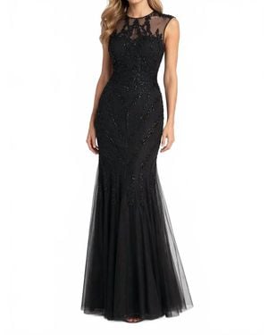 Alexander by Daymor Illusion Embroidered Mesh Gown - Black