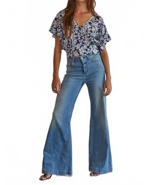 By Together Woven Floral V-Neck Top - Blue