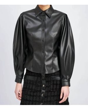 En Saison Rylee Faux Vegan Leather Top - Black