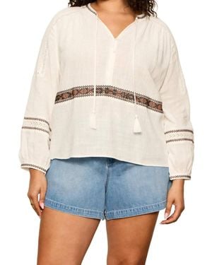 Sanctuary Retreat Embroidered Detail Cotton Top - Blue