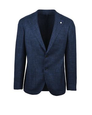 Luigi Bianchi Round Silhouette Wool-Silk Jacket With Subtle Check Pattern - Blue