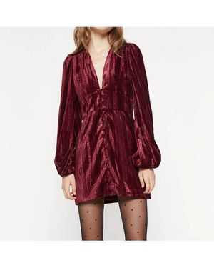 Bardot Crinkle Velour Mini Dress - Red