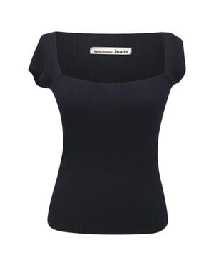 Reformation Jeans Ribbed-Knit Blouse - Black
