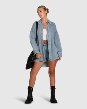 Belle & Bloom Into Him Oversized Denim Shirt - Blue