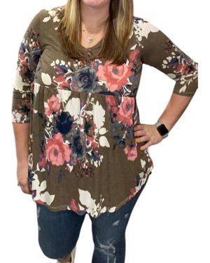 Honeyme Winter Floral Babydoll Top - Green