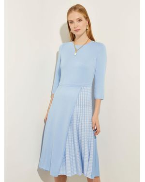 Misook Pleated Contrast Panel Soft Knit Dress, Cirrus - Blue