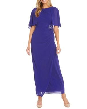 R & M Richards Long Chiffon Caplet Evening Dress - Purple