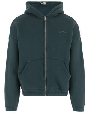 Autry Cotton Zip-Up Hoodie With Embroidered Logo Detail - Green