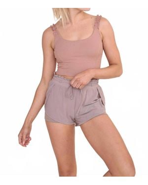 Mono B Ribbed Ruffle Strap Active Top - Pink