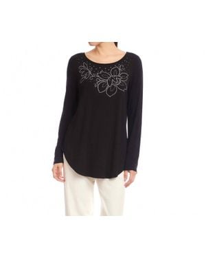 Karen Kane Long Sleeve Embellished Shirttail Top - Black