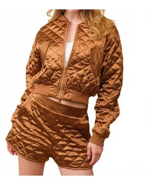 Blue B Quilted Crop Pocket Bomber Jacket With Matching Set - Brown