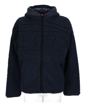 DIESEL Plush Hooded Polyester Sports Jacket - Blue