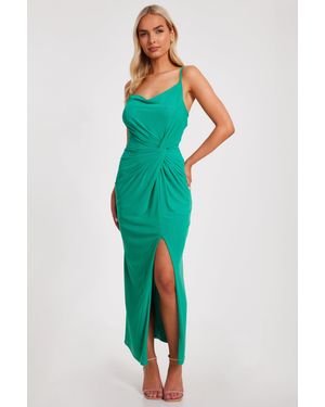 Quiz Mesh Cowl Neck Maxi Dress - Green